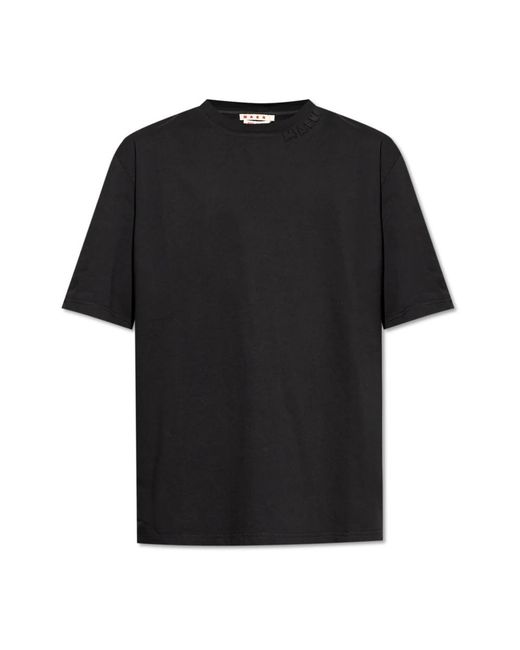 Marni Tops ,Zwart ,Katoen T-Shirt Met Logo in het Black voor heren