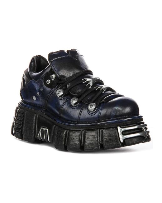 New Rock Black Lace-Up Boots