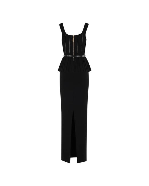 Elisabetta Franchi Zwarte Gebreide Lange Jurk Met Taille Baring in het Black