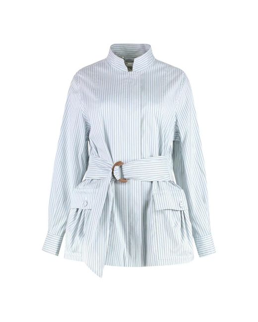 Fendi Overhemden ,Blauw ,Katoen Katoenen Jas Met Bijpassende Tailleband in het Blue
