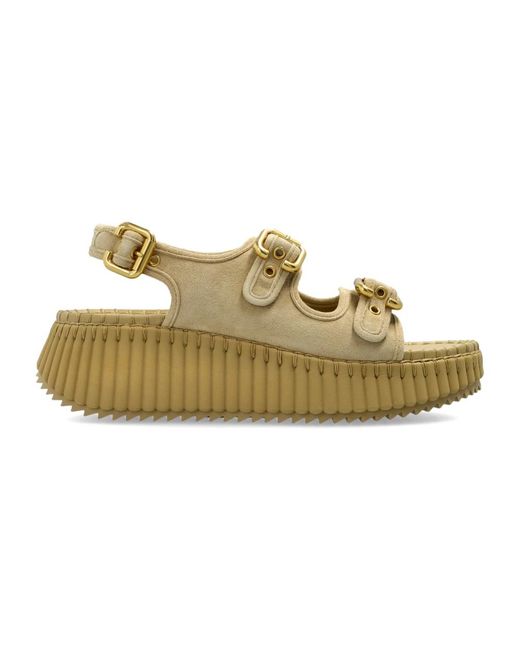 Chloé Schoenen ,Leer Nama Platform Sandalen in het Metallic