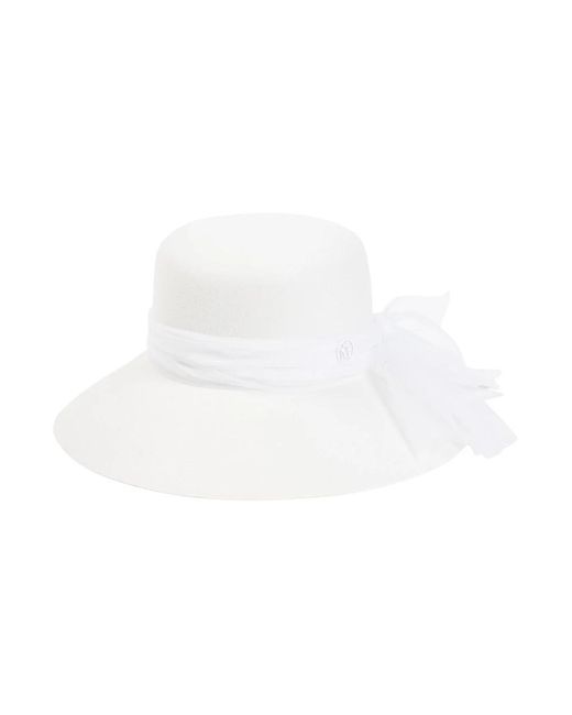 Cappello di feltro di lana bianco con fiocco di Maison Michel in White