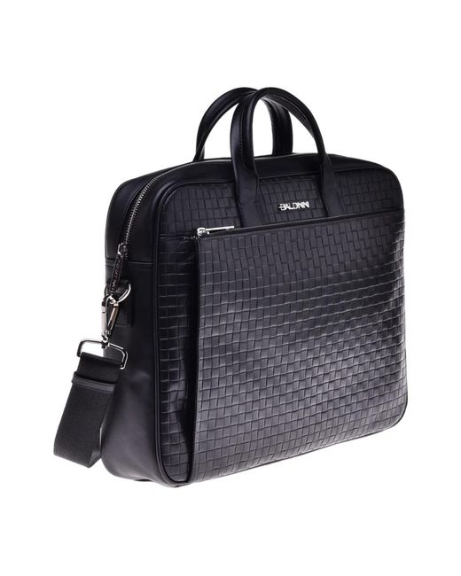Baldinini Crossbody bag in schwarzem leder mit webmuster in Blue für Herren