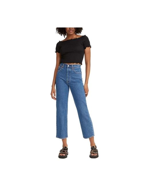 Levi's Jeans ,Blauw ,Katoen Ribcage Straight Ankle Jeans in het Blue
