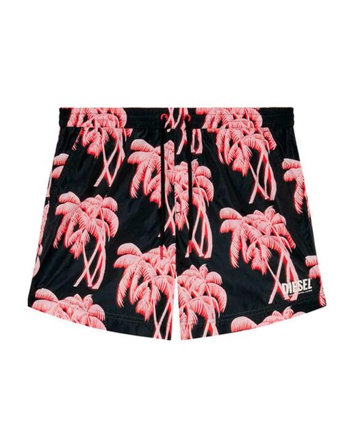 Shorts da bagno con stampa palme asciugatura veloce di DIESEL in Red da Uomo