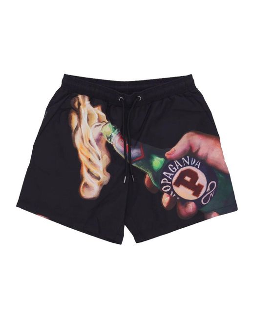 Propaganda Schwarze Badeshorts Mit Netz in Blue für Herren