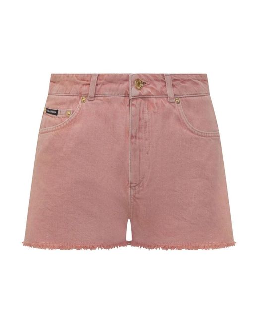 Dolce & Gabbana Pink Rose Denim Shorts Mit Logo-Patch