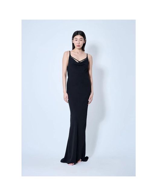 Mugler Kleedjes ,Zwart ,V-Hals Maxi Jurk Met Achterband in het Blue