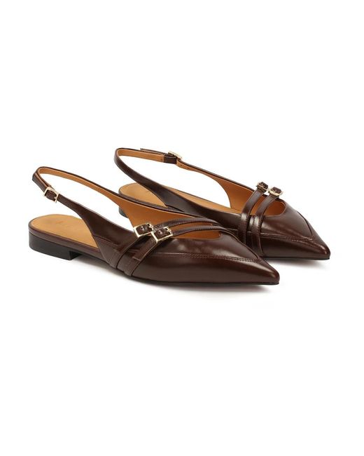 Kazar Brown Slingback-Pumps Auf Einer Flachen Sohle