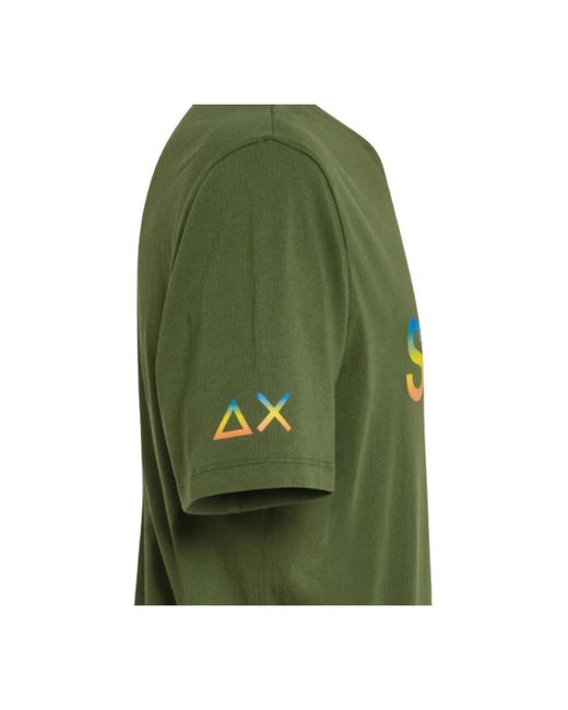 Sun 68 Tops ,Groen ,Katoen Groen Katoenen T-Shirt Met Korte Mouwen En Groot Logo in het Green voor heren