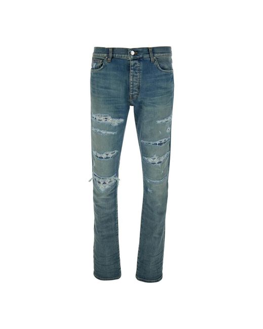 Amiri Blauwe Ripped Denim Jeans Met Logo Patch in het Blue voor heren
