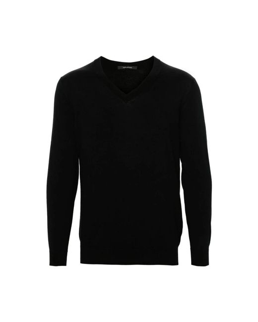 Maglione nero in lana con scollo a v di Tagliatore in Black da Uomo