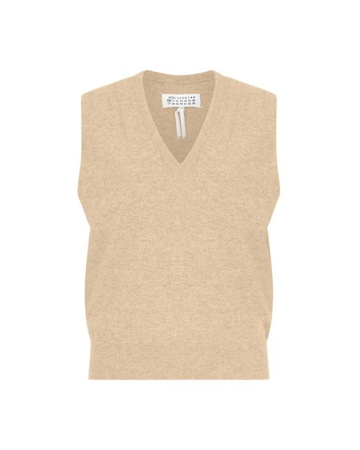 Maison Margiela Natural V-Neck Knitwear