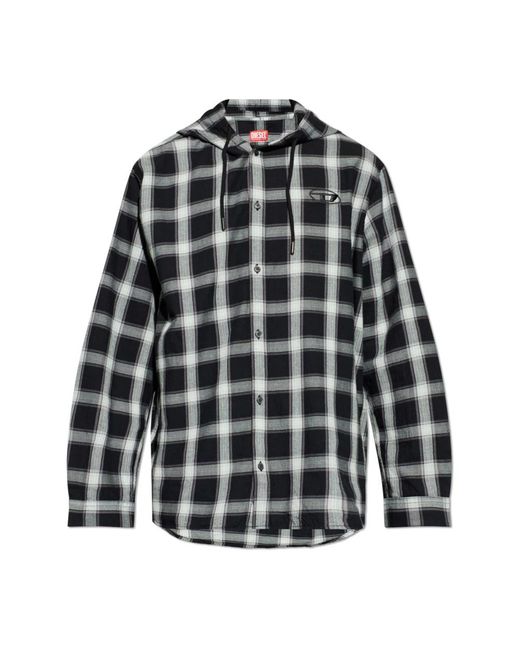 DIESEL Overhemden ,Grijs ,Katoen Hooded Shirt in het Black voor heren