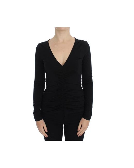 Maglione nero a maniche lunghe in tessuto elasticizzato di Versace in Black