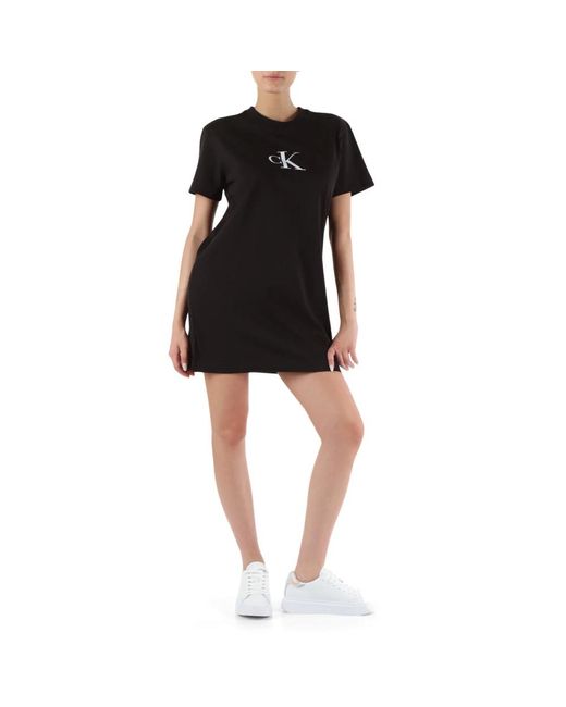 Calvin Klein Black Baumwoll-maxi-t-shirt mit frontlogo