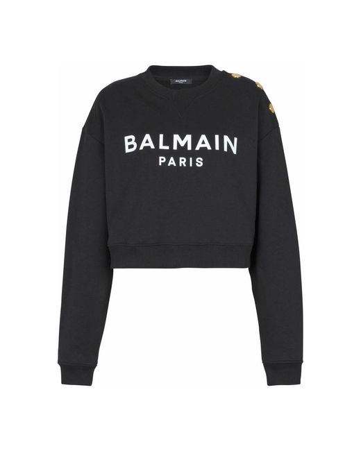 Balmain Hoodies & Sweatvesten ,Zwart ,Katoen Gedrukte Parijse Sweatshirt in het Black