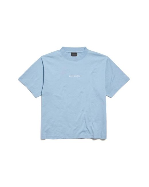 Balenciaga Blue Cotton Embroidered T-Shirt