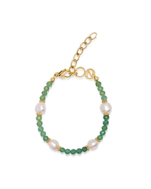 Nialaya Metallic Beaded bracelet with pearl and aventurine