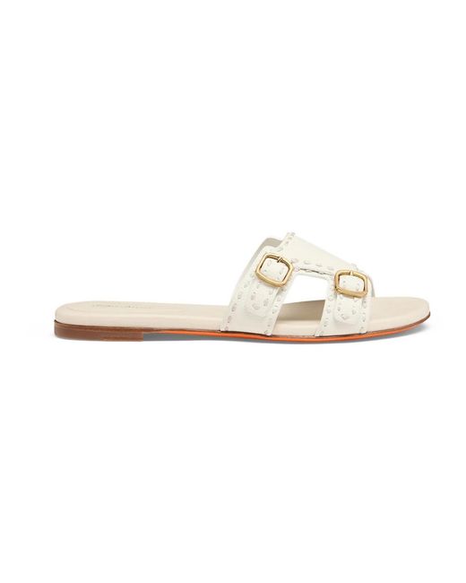 Santoni White Didi Flat Sandal