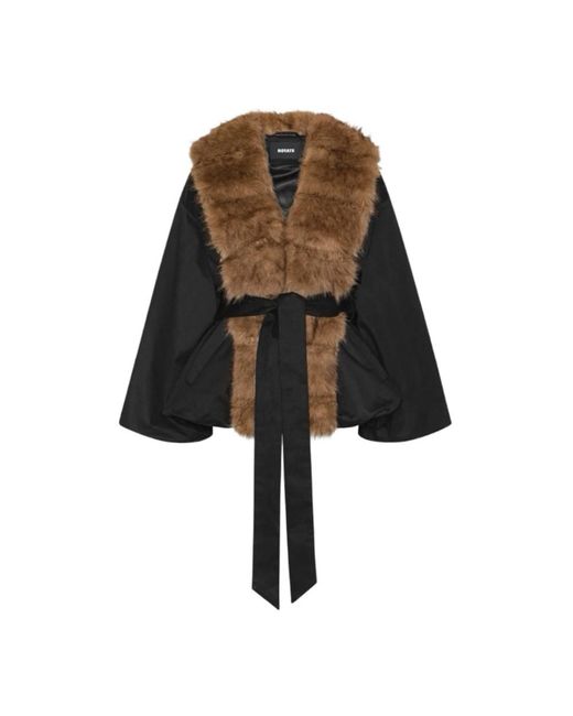 ROTATE BIRGER CHRISTENSEN Black Faux Fur Collar Peplum Jacket