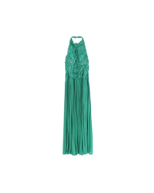 Costarellos Green Lurex Georgette Long Dress