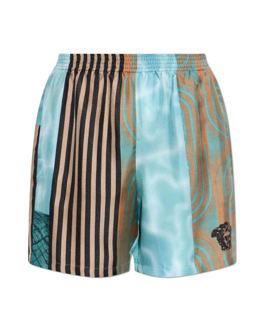Versace Gedrukte Zijden Twill Shorts in het Blue voor heren