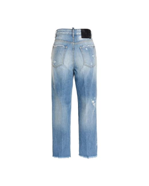DSquared² Jeans ,Blauw ,Katoen Distressed Straight-Leg Boston Jeans in het Blue