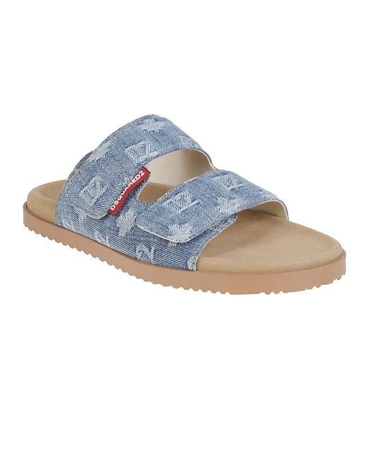 DSquared² Schoenen ,Blauw ,Katoen Monogram Platte Sandalen in het Blue voor heren