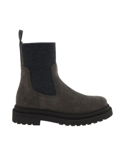 Brunello Cucinelli Black Braune Wildleder Stiefeletten Mit Monil