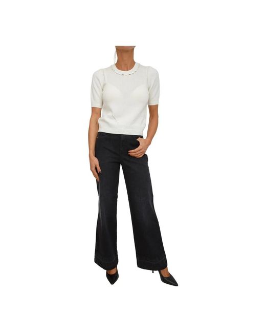 Nenette Maglia Girocollo/Corta C/Ricamo in het White