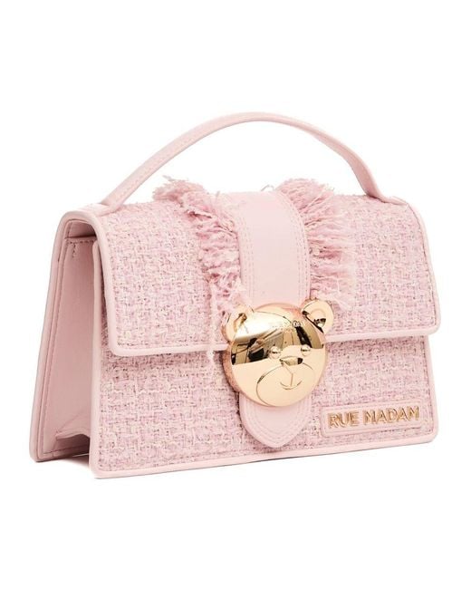 Rue Madam Pink Rosa Tweed Handtasche Mit Goldbärenverschluss