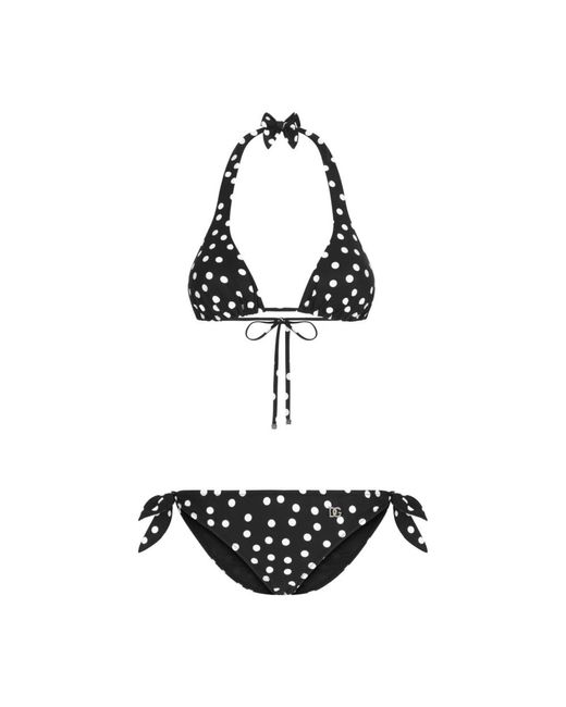 Dolce & Gabbana Black Schwarzer bikini mit polka dot muster und triangel-halterneck