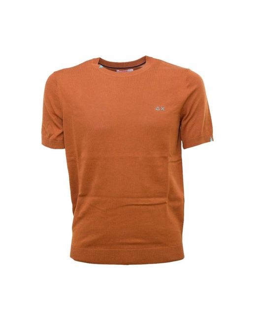 Solid knit t-shirt di Sun 68 in Brown da Uomo