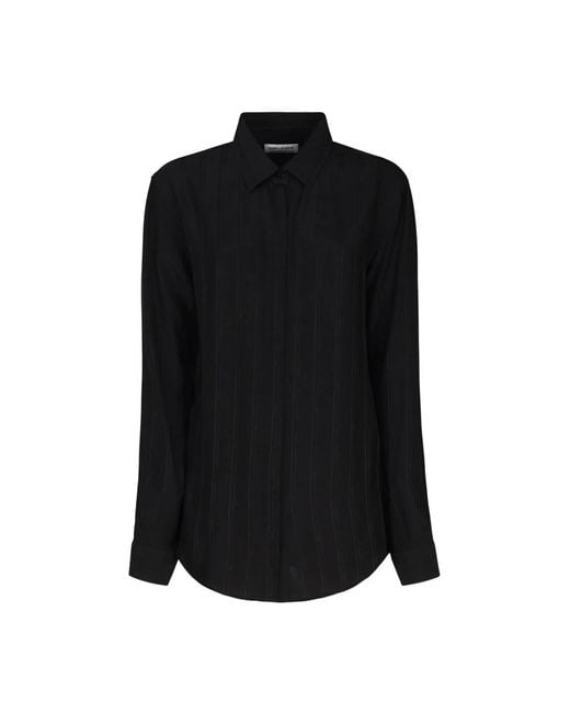Seda camisa negra manga larga Saint Laurent de color Black