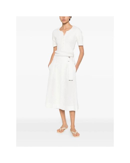 Herno White Belted Textured Midi Skirt