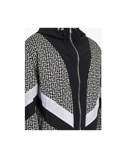 Balmain Hoodies & Sweatvesten ,Zwart ,Nylon Ivoor Nylon Jas Met Rits En Capuchon in het Black voor heren