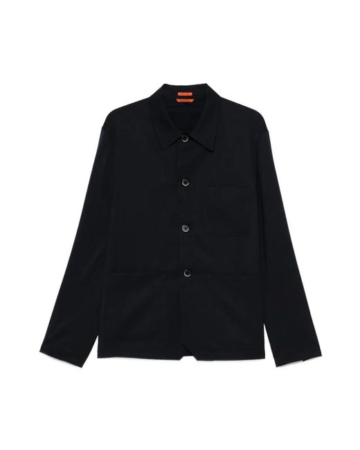 Barena Marineblauwe Wollen Overshirt Met Kraag in het Black voor heren