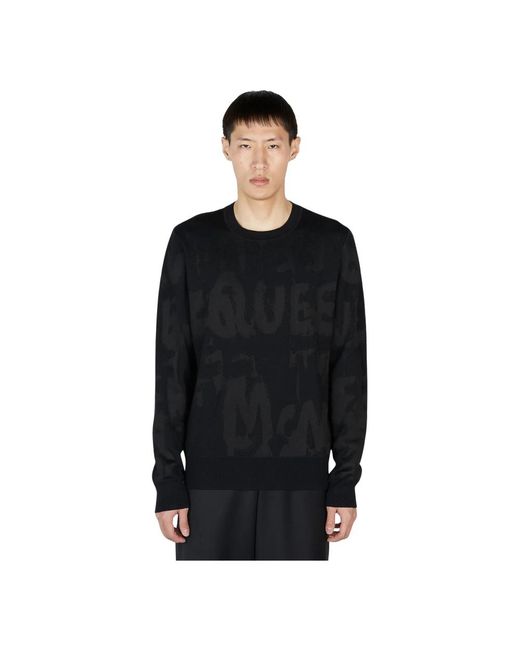 McQueen Black Round-Neck Knitwear for men
