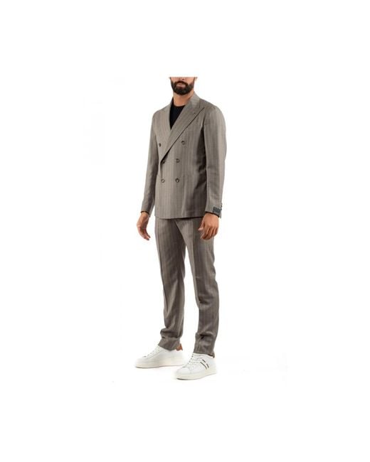 Tagliatore Gray Double Breasted Suits for men