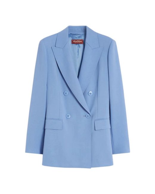 Max Mara Jassen ,Blauw ,Wol Pure Wool Crepe Satin Blazer in het Blue