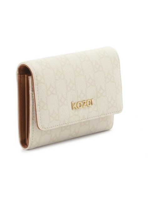 Kazar Accessoires ,Wit ,Leer Gestreepte Portemonnee Met Bruin Interieur in het Natural