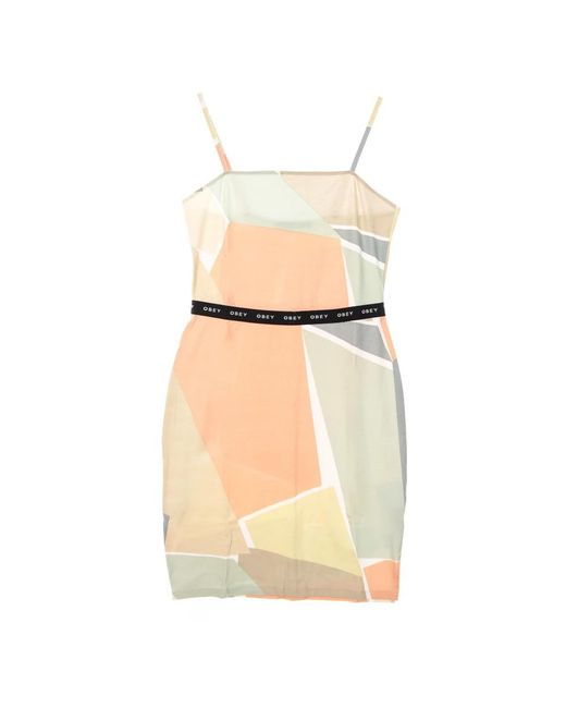 Obey Kleedjes ,Veelkleurig ,Rayon Perzik Multi Strapless Jurk All Over Print in het Natural