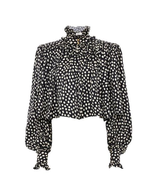 Chloé Overhemden ,Zwart ,Maxi Geplooide Top Met Hoge Hals in het Black