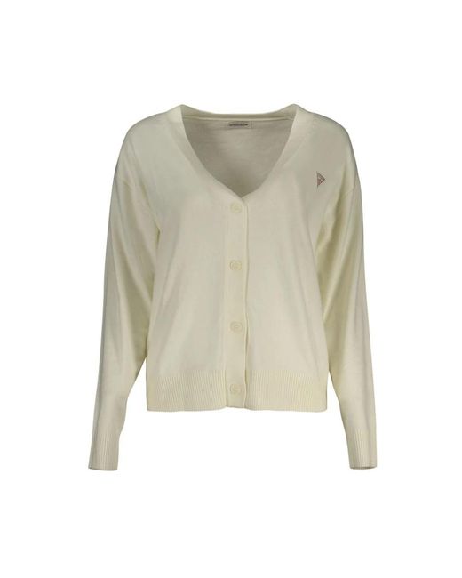 Guess Truien & Vesten ,Wit ,Polyester Polyester Gebreide Cardigan Met Applicatie Logo in het Green