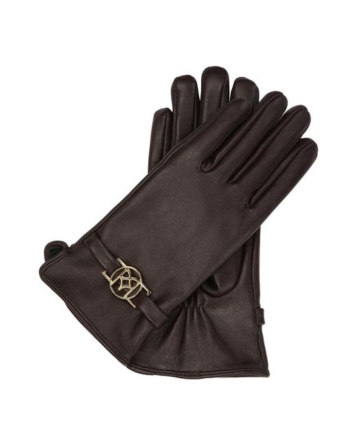 Kazar Accessoires ,Bruin ,Leer Bruine Leren Handschoenen Met Monogram in het Black