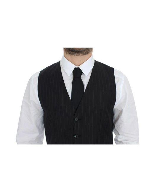 Gilet abito in lana e seta a righe nere di Dolce & Gabbana in Black da Uomo