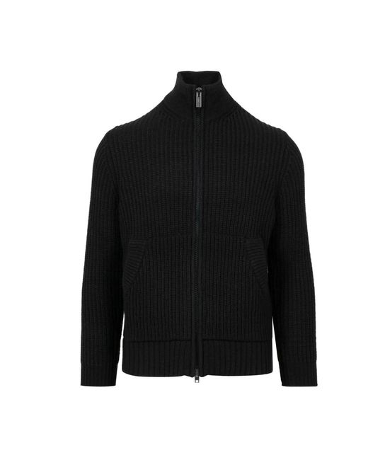Paolo Pecora Hoodies & Sweatvesten ,Zwart ,Wol Zwarte Wollen Cardigan Met Ritssluiting in het Black voor heren
