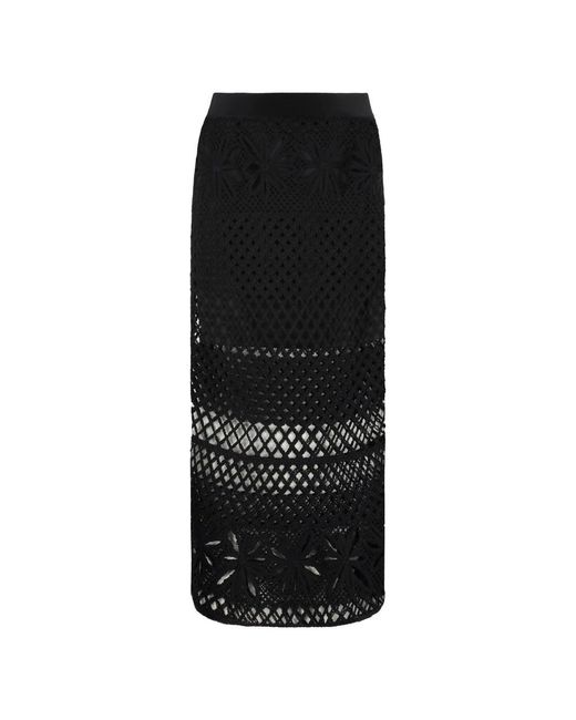 Pinko Rokken ,Zwart ,Nylon Uitlopende Gehaakte Gebreide Rok in het Black