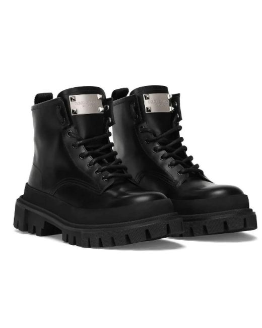 Dolce & Gabbana Black Lace-up Leather Ankle Boots for men
